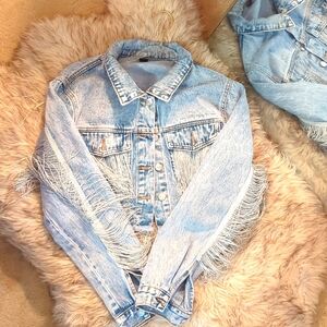 SHEIN Light Blue Fringe Jean Jacket